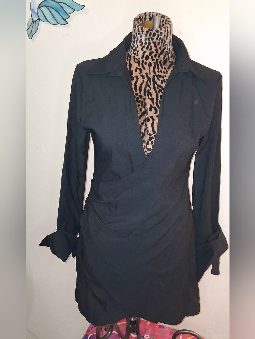 Black V-neck wrap mini dress